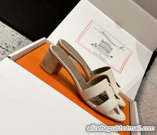 Durable Hermes Classic Oasis Heel Slides Sandal 4.5cm in Palm Grained Leather White 0606090