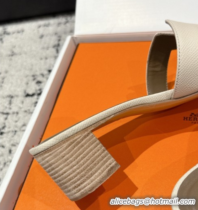 Durable Hermes Classic Oasis Heel Slides Sandal 4.5cm in Palm Grained Leather White 0606090