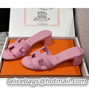 Luxury Discount Hermes Classic Oasis Heel Slides Sandal 4.5cm in Palm Grained Leather Pink 0606091