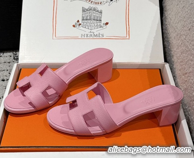 Luxury Discount Hermes Classic Oasis Heel Slides Sandal 4.5cm in Palm Grained Leather Pink 0606091