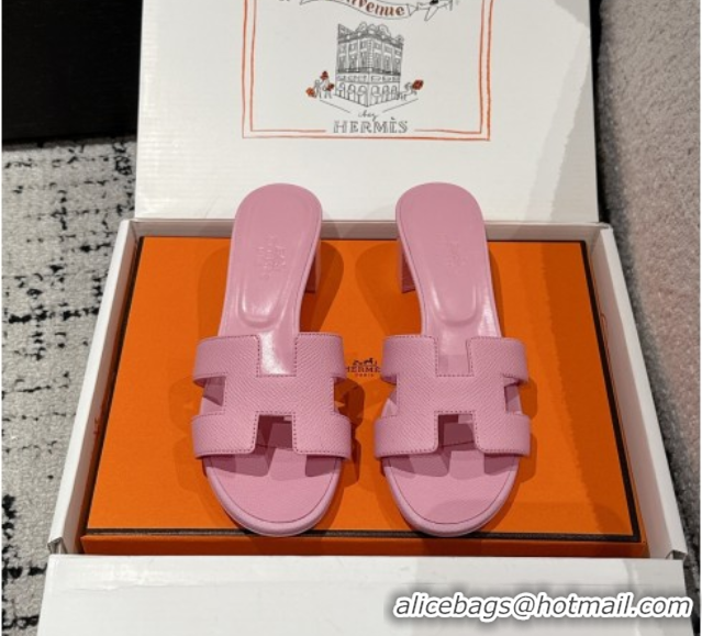 Luxury Discount Hermes Classic Oasis Heel Slides Sandal 4.5cm in Palm Grained Leather Pink 0606091