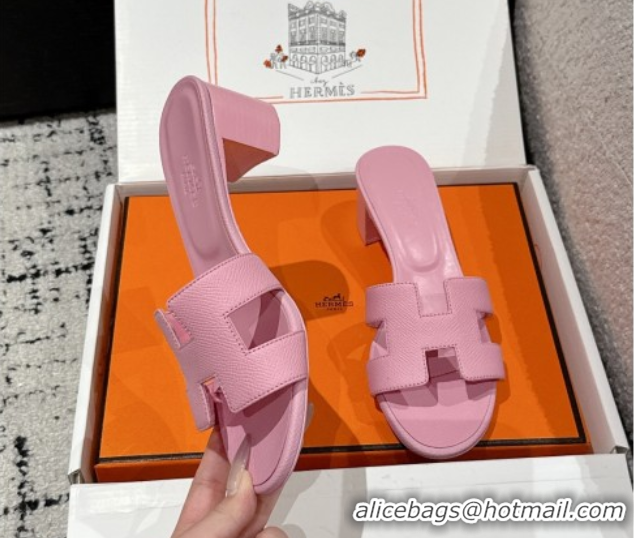 Luxury Discount Hermes Classic Oasis Heel Slides Sandal 4.5cm in Palm Grained Leather Pink 0606091