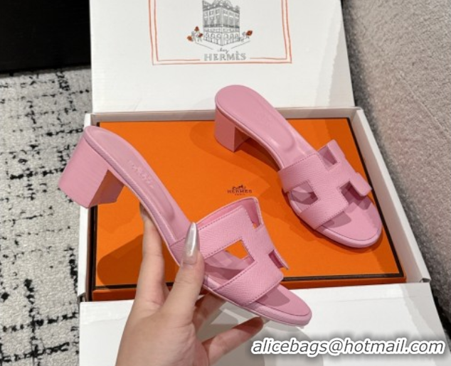 Luxury Discount Hermes Classic Oasis Heel Slides Sandal 4.5cm in Palm Grained Leather Pink 0606091