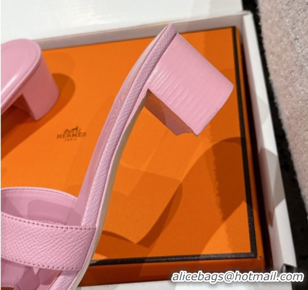 Luxury Discount Hermes Classic Oasis Heel Slides Sandal 4.5cm in Palm Grained Leather Pink 0606091
