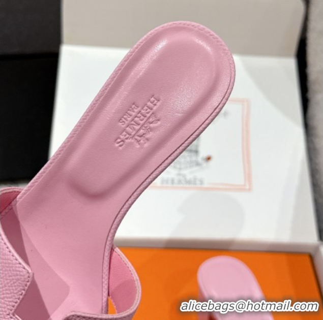 Luxury Discount Hermes Classic Oasis Heel Slides Sandal 4.5cm in Palm Grained Leather Pink 0606091