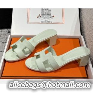Luxury Hermes Classic Oasis Heel Slides Sandal 4.5cm in Palm Grained Leather Green 0606092