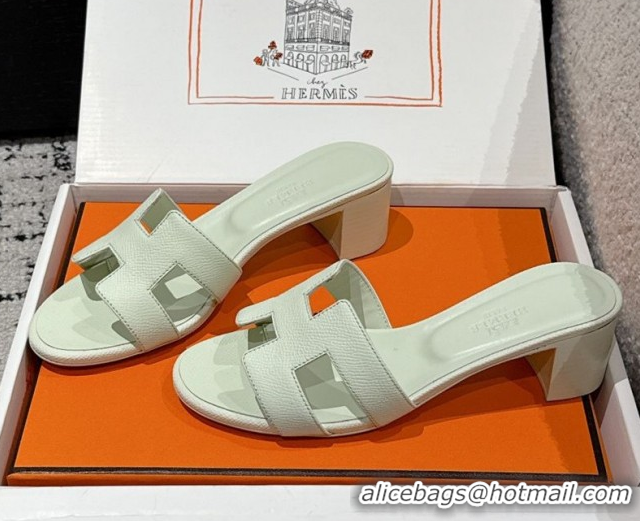 Luxury Hermes Classic Oasis Heel Slides Sandal 4.5cm in Palm Grained Leather Green 0606092