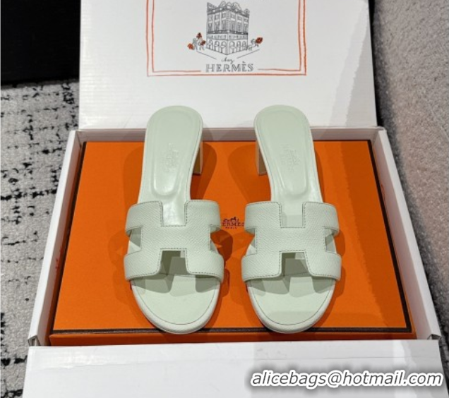 Luxury Hermes Classic Oasis Heel Slides Sandal 4.5cm in Palm Grained Leather Green 0606092