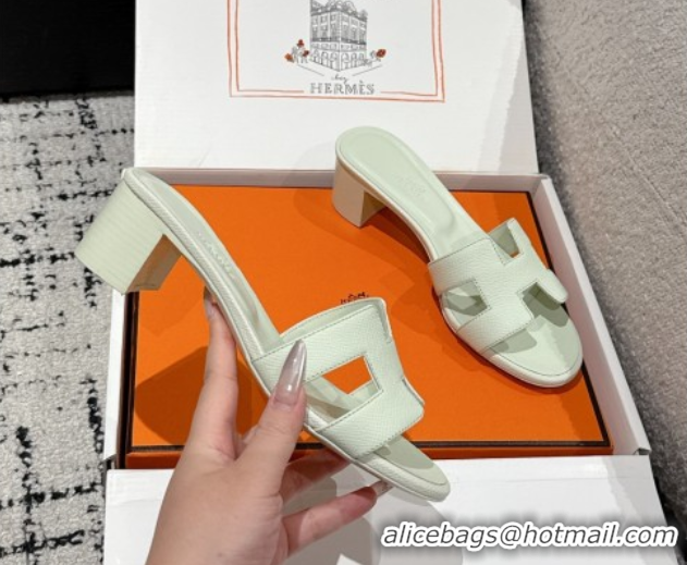 Luxury Hermes Classic Oasis Heel Slides Sandal 4.5cm in Palm Grained Leather Green 0606092