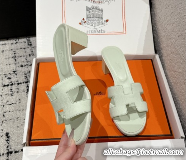 Luxury Hermes Classic Oasis Heel Slides Sandal 4.5cm in Palm Grained Leather Green 0606092