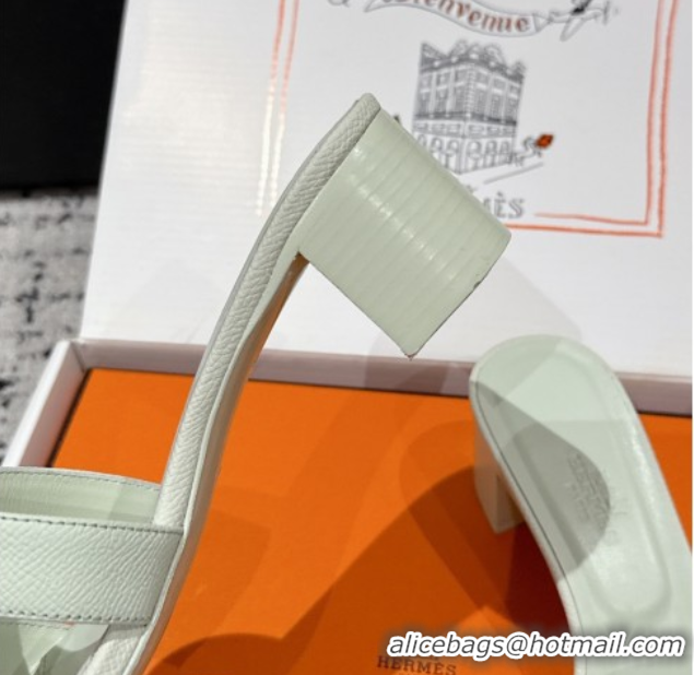 Luxury Hermes Classic Oasis Heel Slides Sandal 4.5cm in Palm Grained Leather Green 0606092