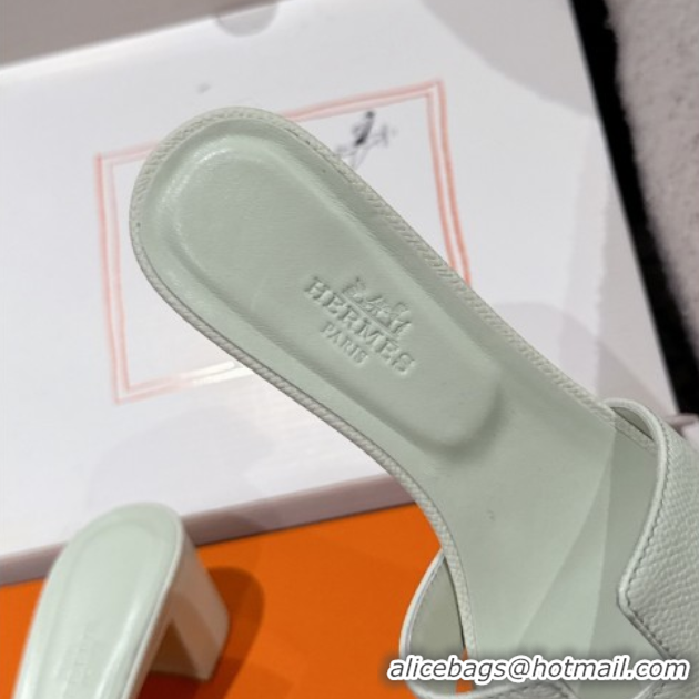 Luxury Hermes Classic Oasis Heel Slides Sandal 4.5cm in Palm Grained Leather Green 0606092