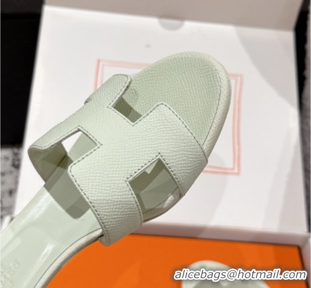 Luxury Hermes Classic Oasis Heel Slides Sandal 4.5cm in Palm Grained Leather Green 0606092