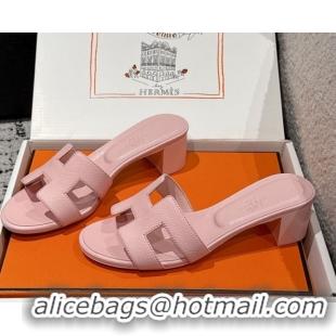 Charming Hermes Classic Oasis Heel Slides Sandal 4.5cm in Palm Grained Leather Pink 0606093