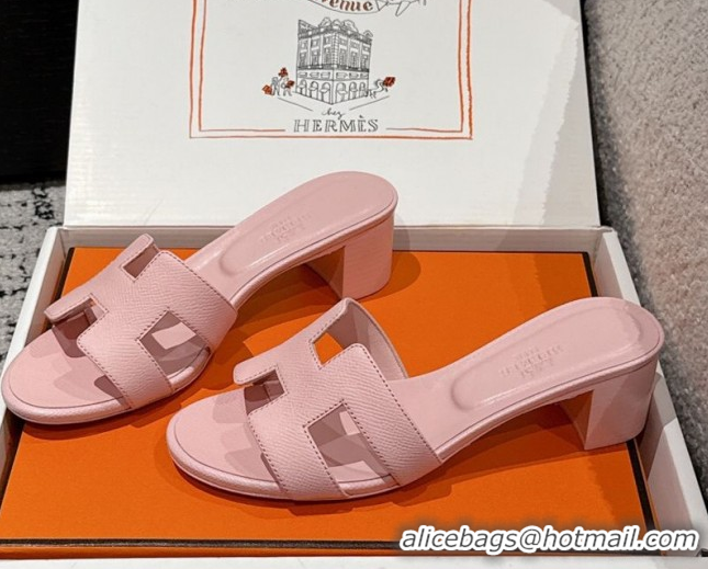 Charming Hermes Classic Oasis Heel Slides Sandal 4.5cm in Palm Grained Leather Pink 0606093