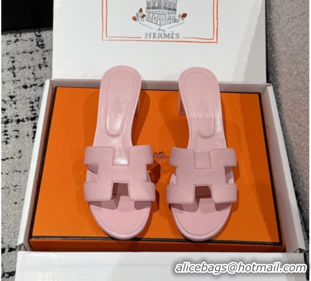 Charming Hermes Classic Oasis Heel Slides Sandal 4.5cm in Palm Grained Leather Pink 0606093