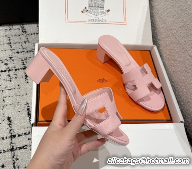 Charming Hermes Classic Oasis Heel Slides Sandal 4.5cm in Palm Grained Leather Pink 0606093