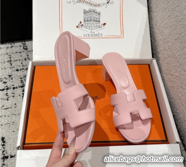 Charming Hermes Classic Oasis Heel Slides Sandal 4.5cm in Palm Grained Leather Pink 0606093