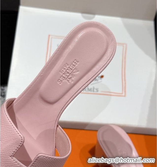 Charming Hermes Classic Oasis Heel Slides Sandal 4.5cm in Palm Grained Leather Pink 0606093