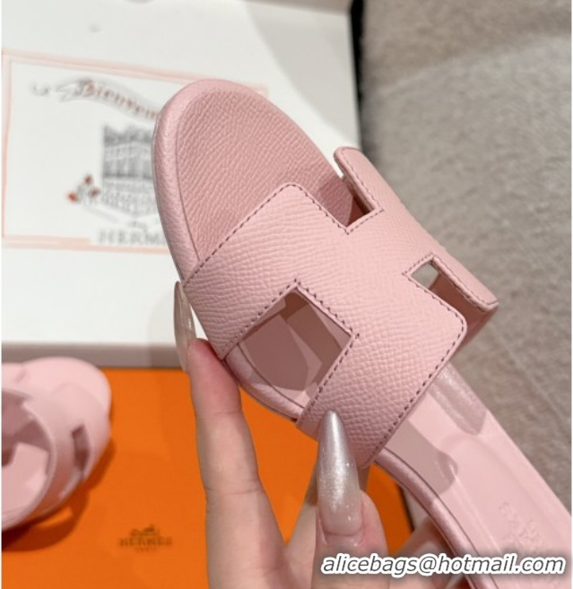 Charming Hermes Classic Oasis Heel Slides Sandal 4.5cm in Palm Grained Leather Pink 0606093