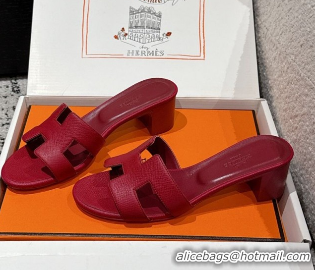 Popular Style Hermes Classic Oasis Heel Slides Sandal 4.5cm in Palm Grained Leather Dark Burgundy 0606094