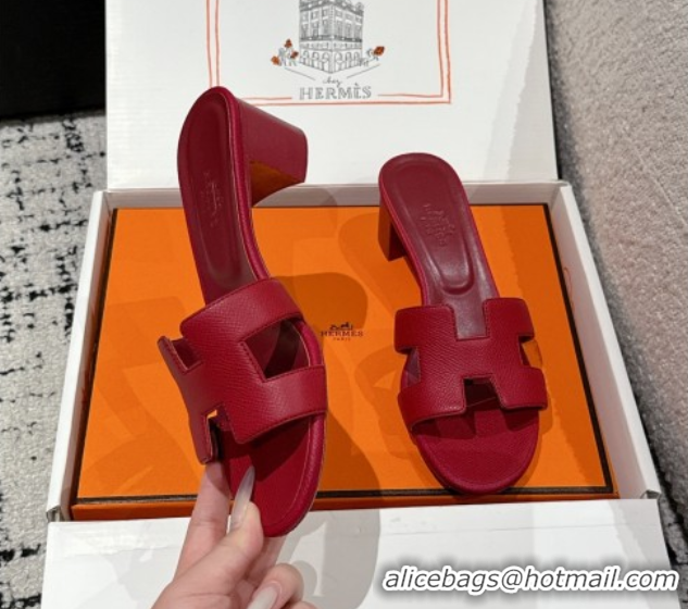 Popular Style Hermes Classic Oasis Heel Slides Sandal 4.5cm in Palm Grained Leather Dark Burgundy 0606094