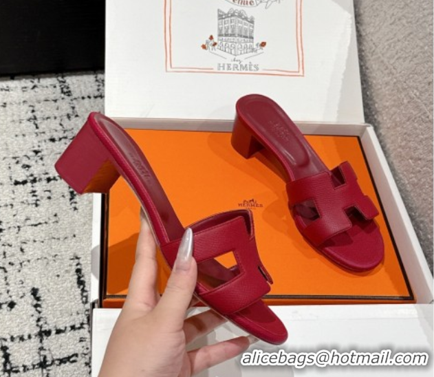 Popular Style Hermes Classic Oasis Heel Slides Sandal 4.5cm in Palm Grained Leather Dark Burgundy 0606094