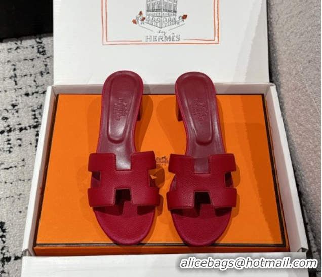 Popular Style Hermes Classic Oasis Heel Slides Sandal 4.5cm in Palm Grained Leather Dark Burgundy 0606094