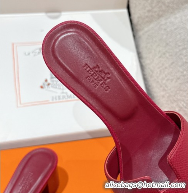 Popular Style Hermes Classic Oasis Heel Slides Sandal 4.5cm in Palm Grained Leather Dark Burgundy 0606094