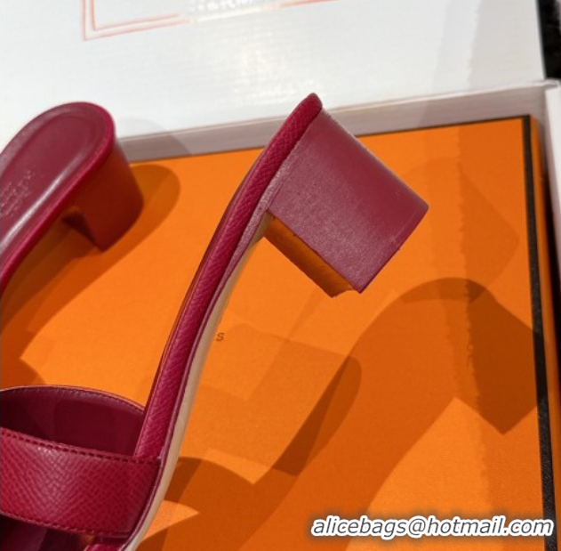 Popular Style Hermes Classic Oasis Heel Slides Sandal 4.5cm in Palm Grained Leather Dark Burgundy 0606094