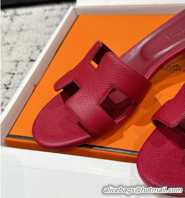 Popular Style Hermes Classic Oasis Heel Slides Sandal 4.5cm in Palm Grained Leather Dark Burgundy 0606094