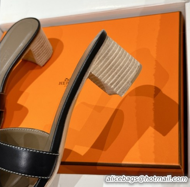 Sophisticated Hermes Classic Oasis Heel Slides Sandal 4.5cm in Shiny Calfskin Black 0606095