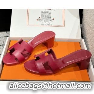 Shop Duplicate Hermes Classic Oasis Heel Slides Sandal 4.5cm in Shiny Calfskin Red 0606096
