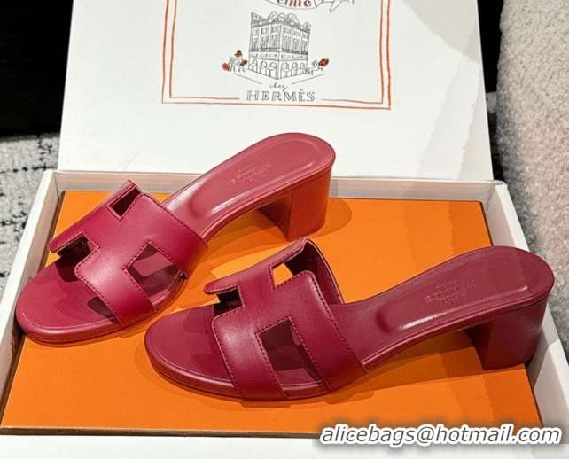 Shop Duplicate Hermes Classic Oasis Heel Slides Sandal 4.5cm in Shiny Calfskin Red 0606096
