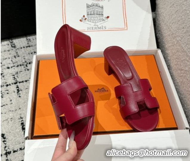Shop Duplicate Hermes Classic Oasis Heel Slides Sandal 4.5cm in Shiny Calfskin Red 0606096