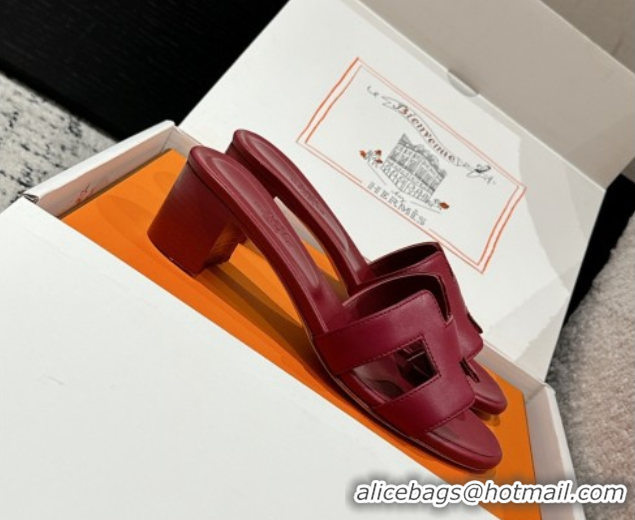 Shop Duplicate Hermes Classic Oasis Heel Slides Sandal 4.5cm in Shiny Calfskin Red 0606096