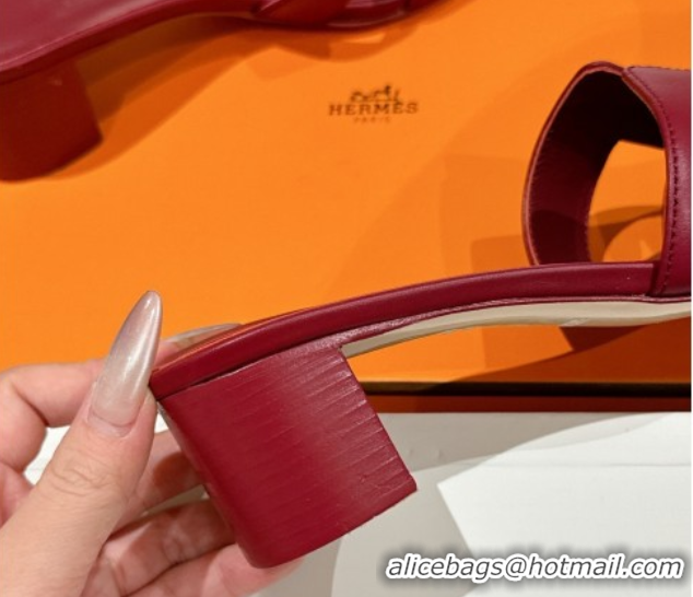 Shop Duplicate Hermes Classic Oasis Heel Slides Sandal 4.5cm in Shiny Calfskin Red 0606096