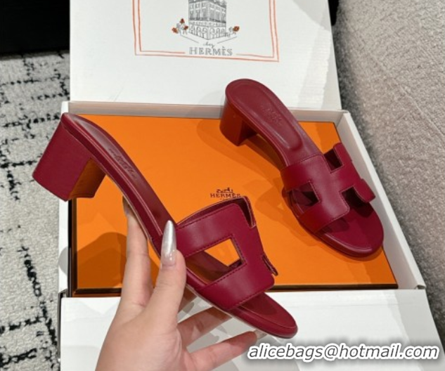 Shop Duplicate Hermes Classic Oasis Heel Slides Sandal 4.5cm in Shiny Calfskin Red 0606096