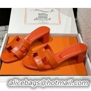Top Design Hermes Classic Oasis Heel Slides Sandal 4.5cm in Shiny Calfskin Orange 0606097