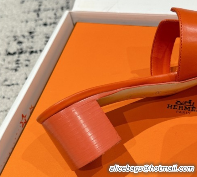 Top Design Hermes Classic Oasis Heel Slides Sandal 4.5cm in Shiny Calfskin Orange 0606097