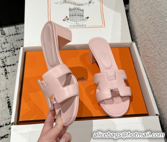 Luxury Cheap Hermes Classic Oasis Heel Slides Sandal 4.5cm in Shiny Calfskin Pink 0606098