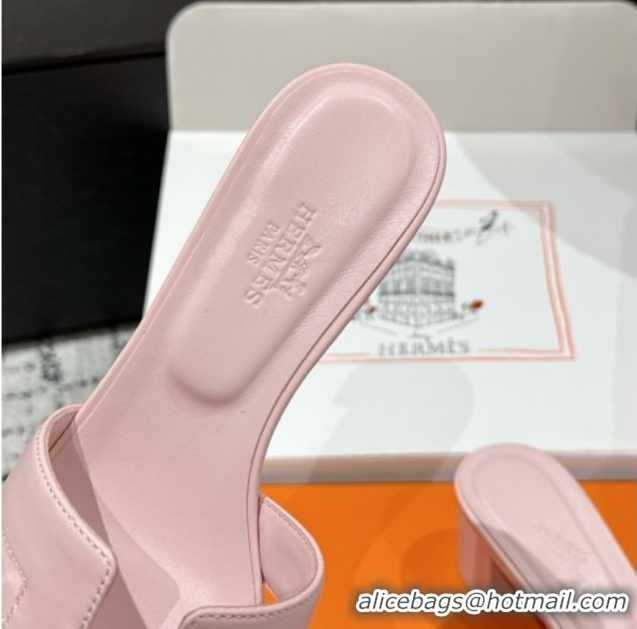 Luxury Cheap Hermes Classic Oasis Heel Slides Sandal 4.5cm in Shiny Calfskin Pink 0606098