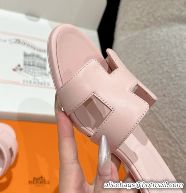 Luxury Cheap Hermes Classic Oasis Heel Slides Sandal 4.5cm in Shiny Calfskin Pink 0606098