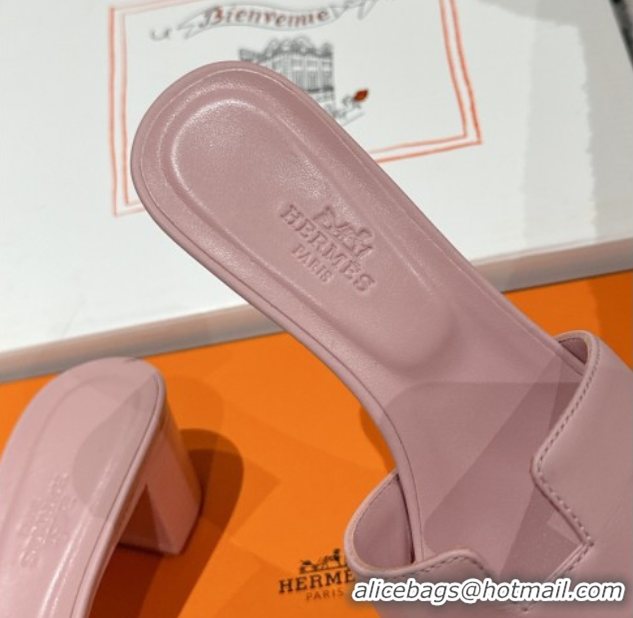 Trendy Design Hermes Classic Oasis Heel Slides Sandal 4.5cm in Shiny Calfskin Pink 0606100