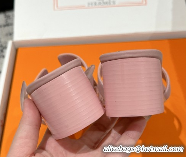 Trendy Design Hermes Classic Oasis Heel Slides Sandal 4.5cm in Shiny Calfskin Pink 0606100