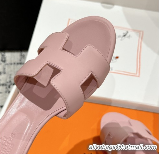 Trendy Design Hermes Classic Oasis Heel Slides Sandal 4.5cm in Shiny Calfskin Pink 0606100