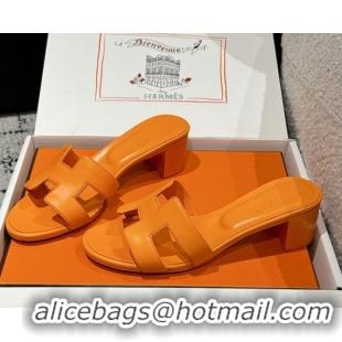 Hot Style Hermes Classic Oasis Heel Slides Sandal 4.5cm in Shiny Calfskin Orange 0606101