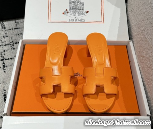 Hot Style Hermes Classic Oasis Heel Slides Sandal 4.5cm in Shiny Calfskin Orange 0606101