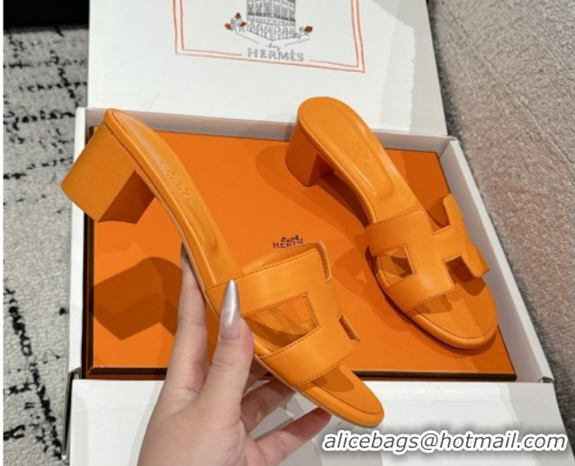 Hot Style Hermes Classic Oasis Heel Slides Sandal 4.5cm in Shiny Calfskin Orange 0606101