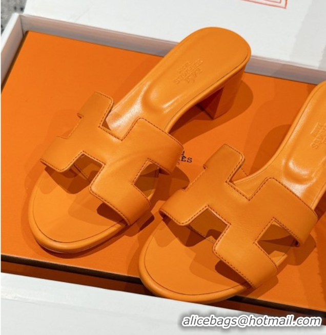 Hot Style Hermes Classic Oasis Heel Slides Sandal 4.5cm in Shiny Calfskin Orange 0606101